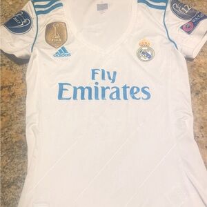 Real Madrid mans and women’s ' Home Jersey - White with Light Blue Accents
